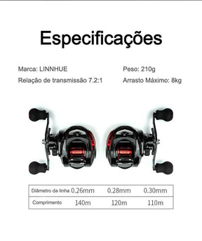 Carretilha LINPRO AE-2000 - 7.2:1 Alta Velocidade - Rolamentos 13+1 - Drag 8Kg - Butique do Pescador