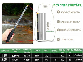 Vara BAKAWA De Pesca Telescópica Fibra De Carbono - Butique do Pescador